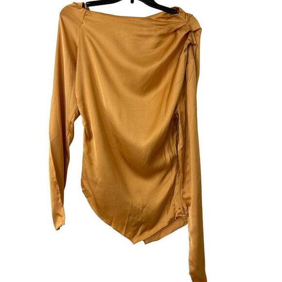 A.L.C NWT Jaime Ruched One Shoulder Top in Tawny/Gold Size 10 - Picture 7 of 14